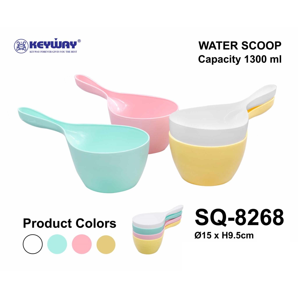 Keyway SQ-8268 กระบวยตักน้ำ - 1300 ml. (ขันน้ำพลาสติคมีด้าม - WATER SCOOP) เกรดA - สีใหม่ 2024