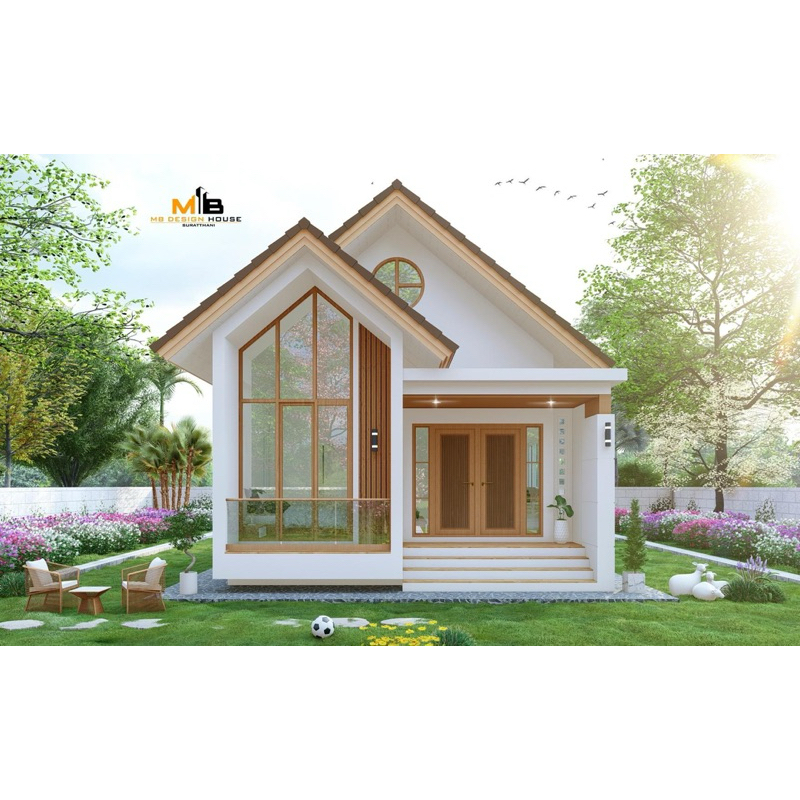 S01 แบบจั่ว บ้านสวน 3 นอน 2 ห้องน้ำ หน้ากว้าง 6 เมตร