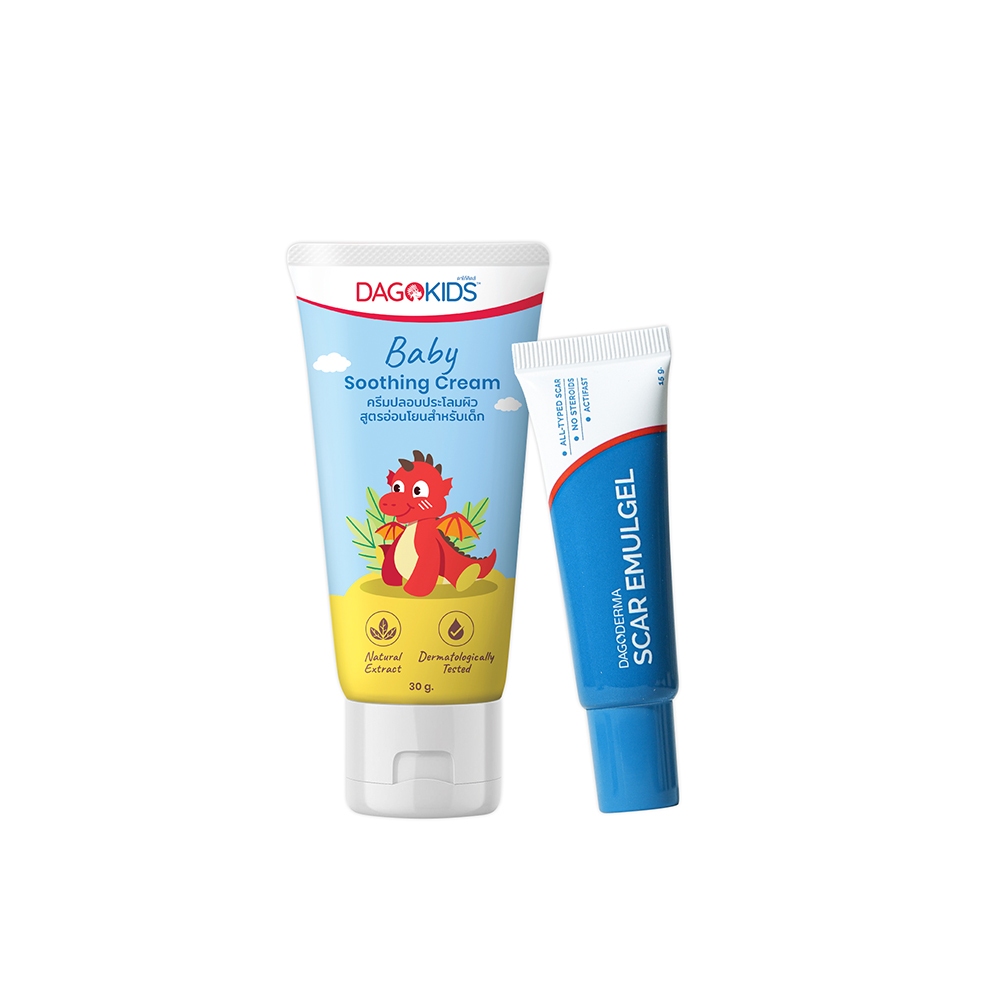 ลดรอยแผลเป็น รอยแดง รอยดำ DAGODERMA Scar Emulgel 1 หลอด x Baby Soothing Cream 1 หลอด