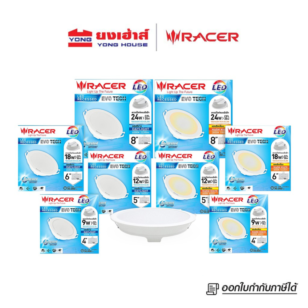 Racer โคมไฟ แอลอีดี ดาวน์ไลท์ อีโว เทค LED Downlight EVO TECH 9,12,18,24W/DL/WW โคมไฟแอลอีดี