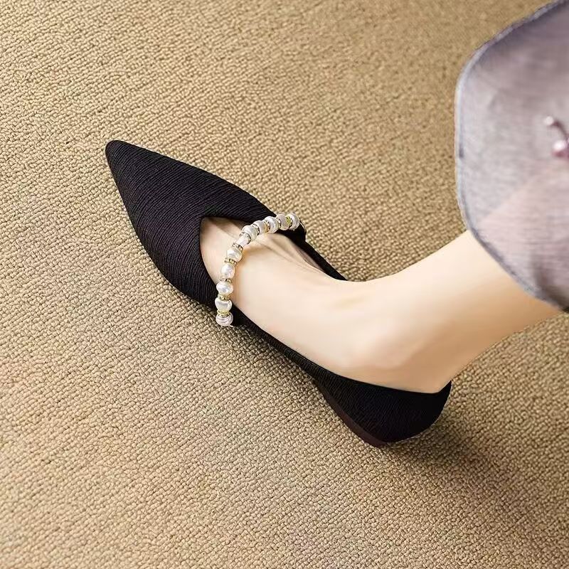 34-40 ดำ / ขาวไข่มุกปลายแหลมฤดูร้อนต่ำมืออาชีพส้นเดียวรองเท้าส้นเตี้ยมัลติฟังก์ชั่น