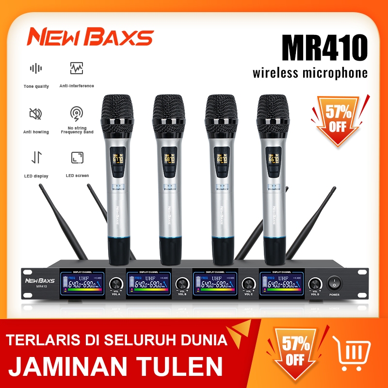 NEW BAXS ไมโครโฟนไร้สาย MR410 ไมโครโฟนไร้สาย UHF เสียงดีไมโครโฟนมือถือสี่เสาอากา