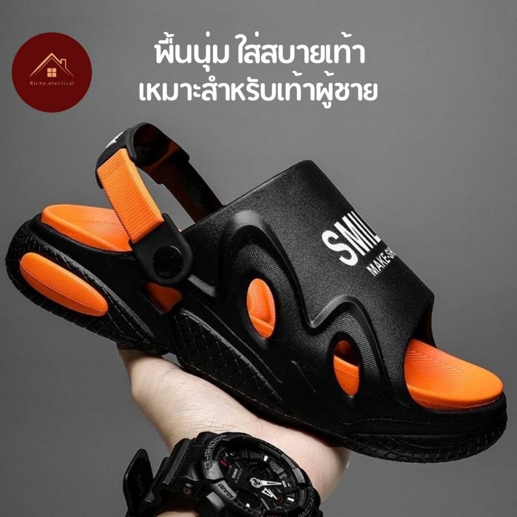 รองเท้าแตะ พื้นนิ่ม มีรัดส้น เบา ใส่สบาย แบบสวมเหมาะสำหรับผู้ชาย