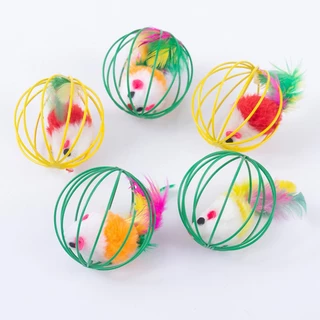 yoyopet : ของเล่นแมว บอลกรงหนู ลูกบอลล้มลุก ขนนกล่อแมว ของเล่นสัตว์เลี้ยง บอลกรงกระดิ่ง คละสี