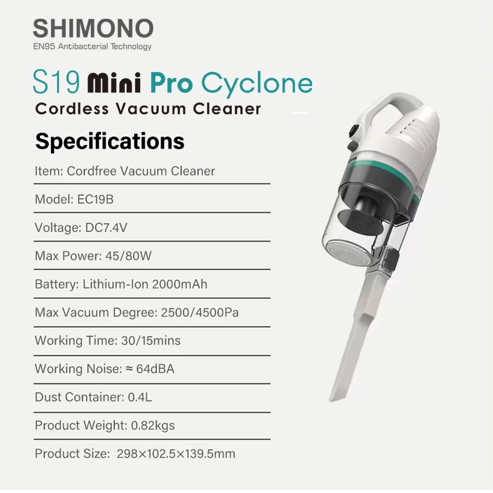 เครื่องดูดฝุ่นไร้สายพลังไซโคลน Shimono S19 Pro Cyclone vacuum thumbnail 8