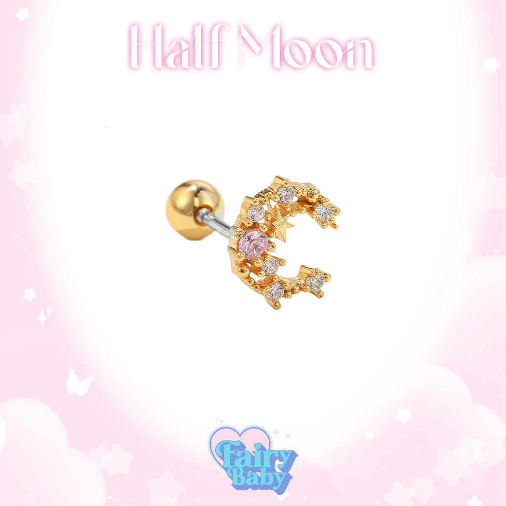 Fairybaby จิว Half Moon (1 ชิ้น) จิวหู จิวต่างหู สีทอง รูปพระจันทร์เสี้ยว