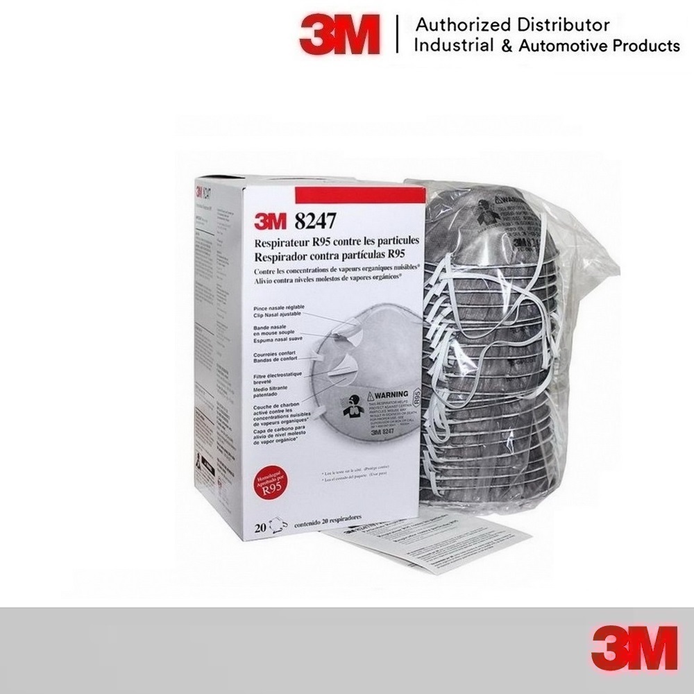 3m 8247 (R95) หน้ากากป้องกันฝุ่นละอองและสารเคมี 20 ชิ้น