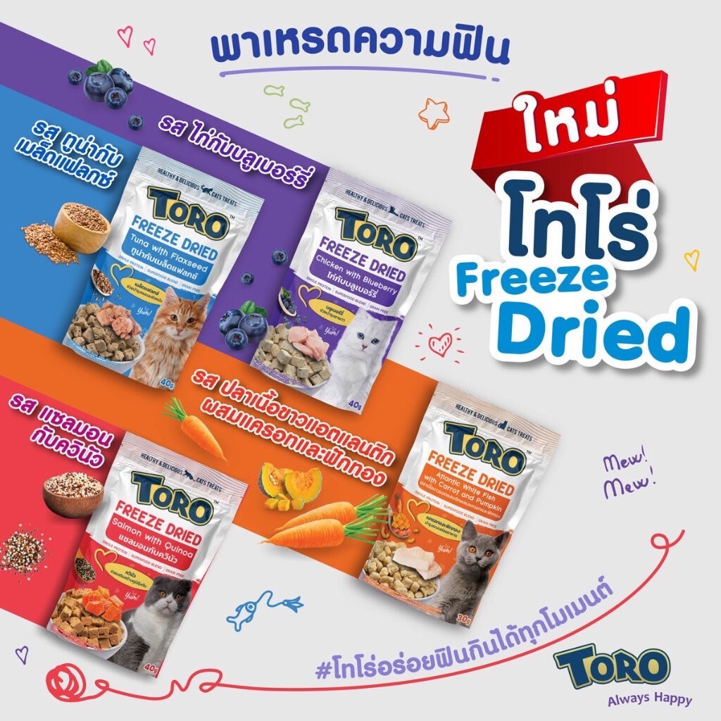 Toro Freeze Dried ขนมแมวฟรีชดราย โทโร่ ชิ้นเนื้อแท้ๆ 100% ขนาด 40 กรัม