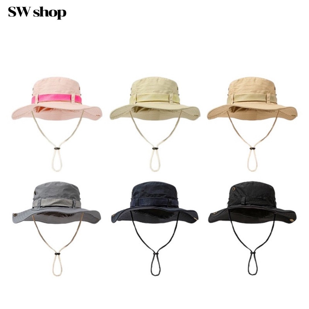 SW หมวกผ้าเดินป่า สไตล์วินเทจ หมวกบักเก็ตปีกกว้าง เนื้อผ้าดีไม่บาง ใส่เที่ยวเดินป่าเทห์ๆ