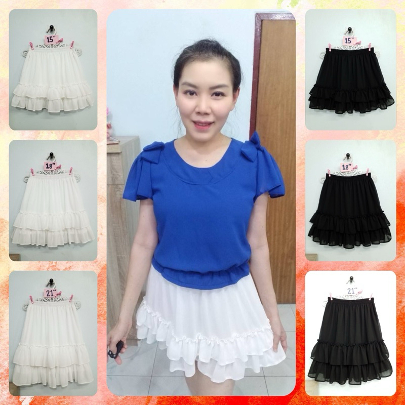 กางเกงกระโปรงผ้าชีฟองพื้น รุ่นโชว์รูด2ชั้น ยาว15“,18”,21“ ผลิตเอง พร้อมส่ง