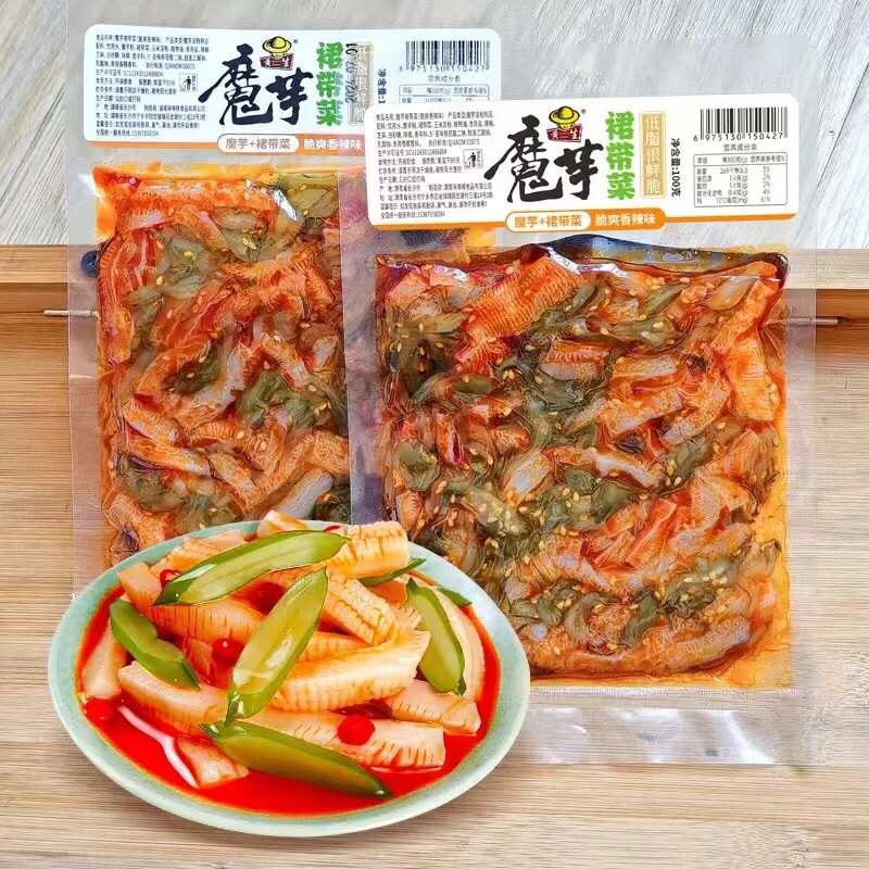 บุกวากาเม ะพร้อมทาน รสหอมเผ็ด อร่อย เคคี้ยวกรุบเพลินๆ ขนมทานเล่น ขนาด 100g 魔芋裙帶菜