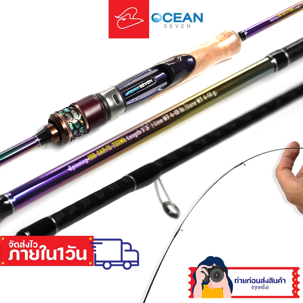 คันตีเหยื่อปลอมสปินนิ่งโอเชี่ยนเซเว่นซาเวท Ocean Seven Savage ขนาด 7 ฟุต 3 เวท 4-10lb สองท่อนต่อกลาง