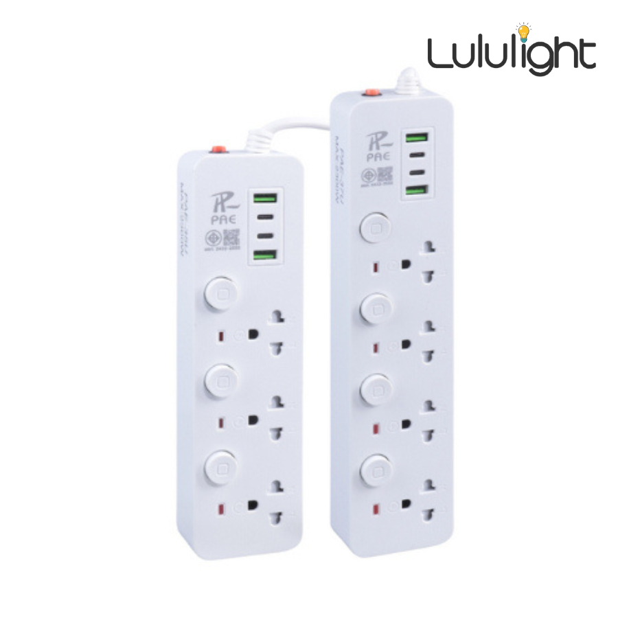 ปลั๊กสามตา ปลั๊กไฟ power strip มีช่อง USBและType-C พร้อมสวิตช์ปิด-เปิด สายไฟยาว 3 5 10เมตร power strip lululight