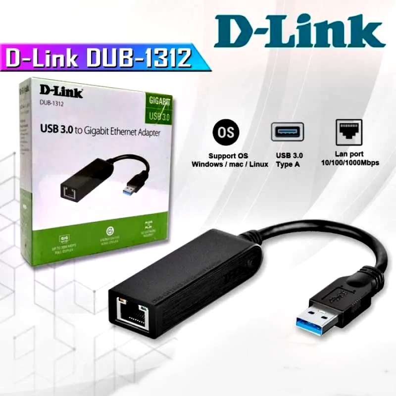 ยูเอสบีแลน D-LINK (DUB-1312) USB 3.0 to Ethernet Gigabit Adapter 10/100/1000 Mbps 1y.