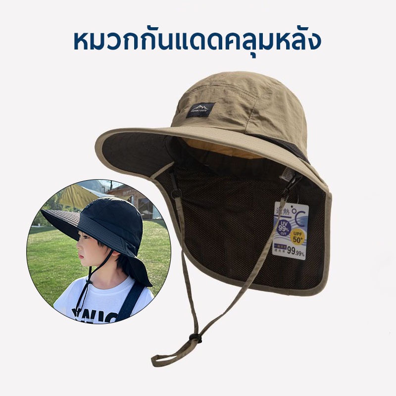 หมวกกันแดด **คลุมหลัง** กัน UV คลุมหลังถึงคอ ใส่สบาย ระบายอากาศได้ดี No.SP15