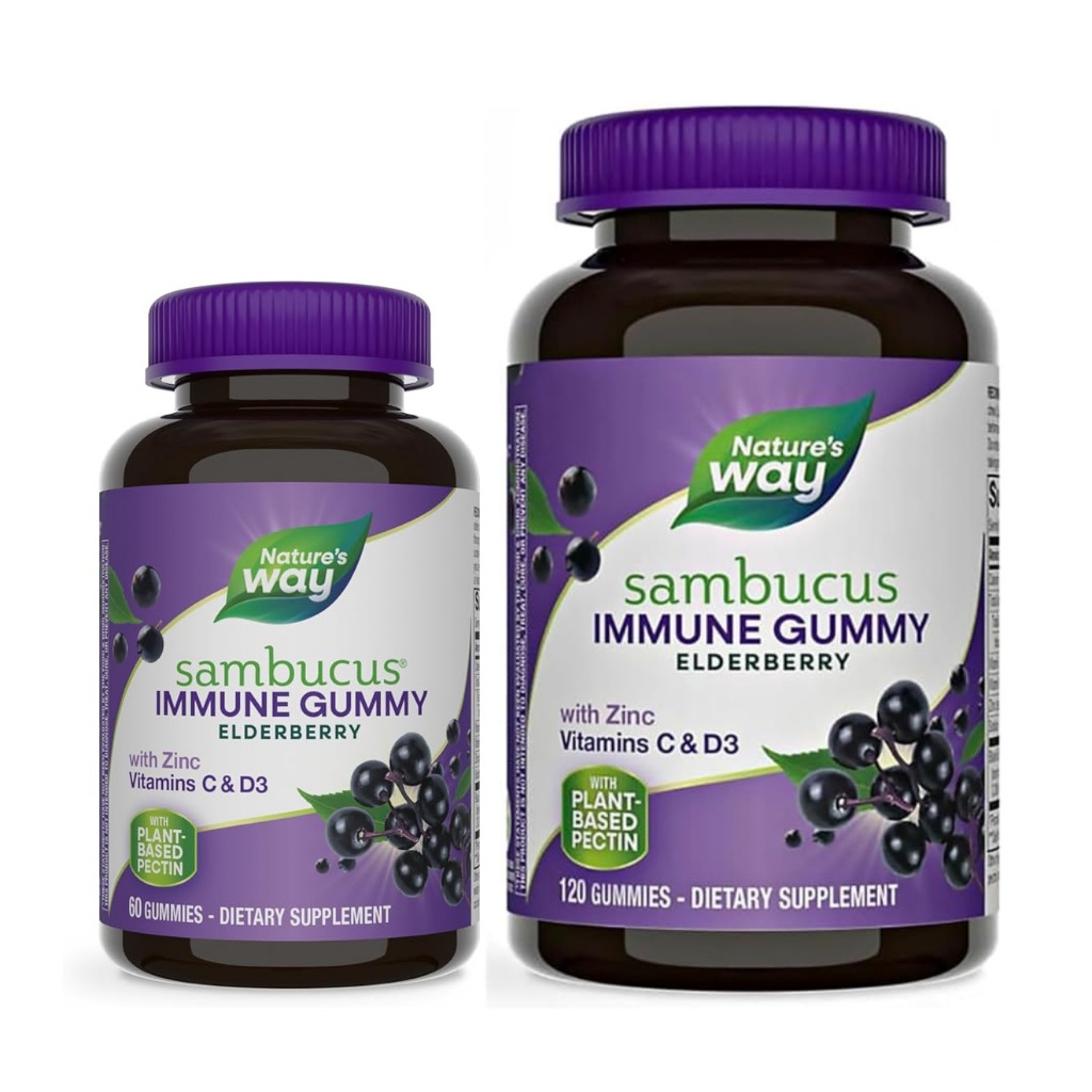 Nature's Way Sambucus Elderberry 60-120 gummies วิตามินป้องกันหวัด เสริมภูมิคุ้มกัน