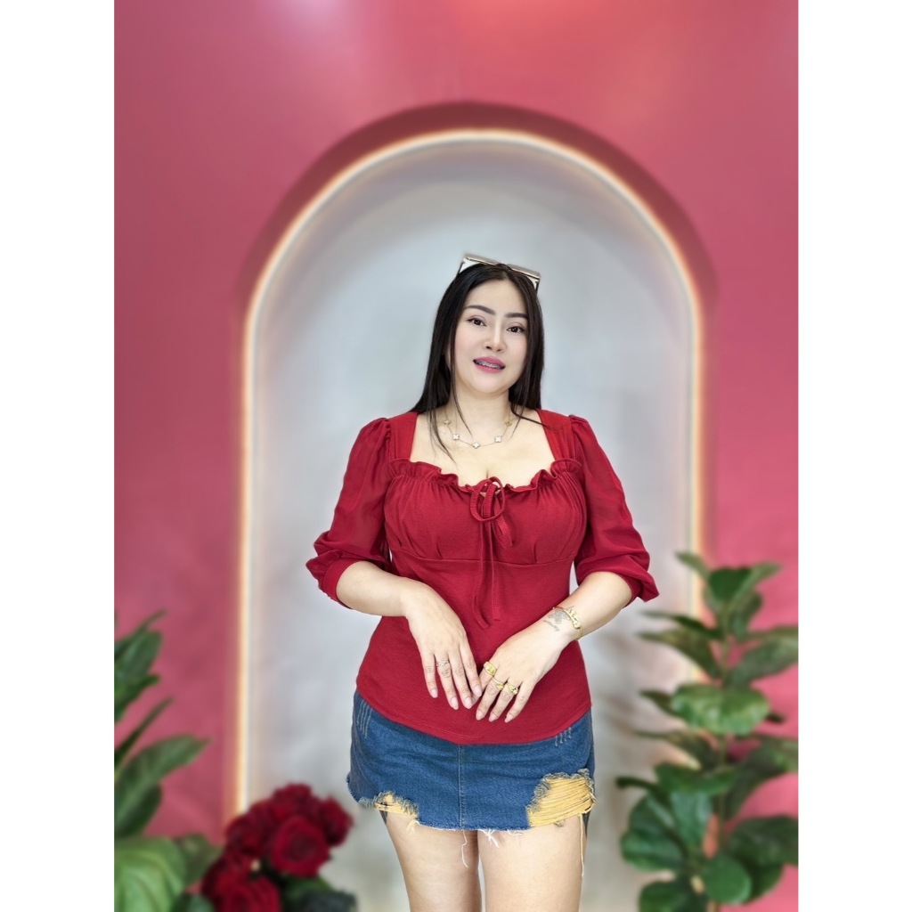 เสื้อสาวอวบ อก36-46 ยาว 24ผ้าร่อง**รุ่นจั้มอกแขนชีฟอง - รูปที่ 6