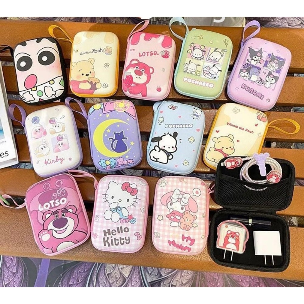 สินค้าพร้อมส่งจากไทย กล่องเก็บหูฟัง สายชาร์ต อุปกรณ์โทรศัพท์มือถือ ลายการ์ตูน Sanrio Hello Kitty แบบพกพาสะดวก
