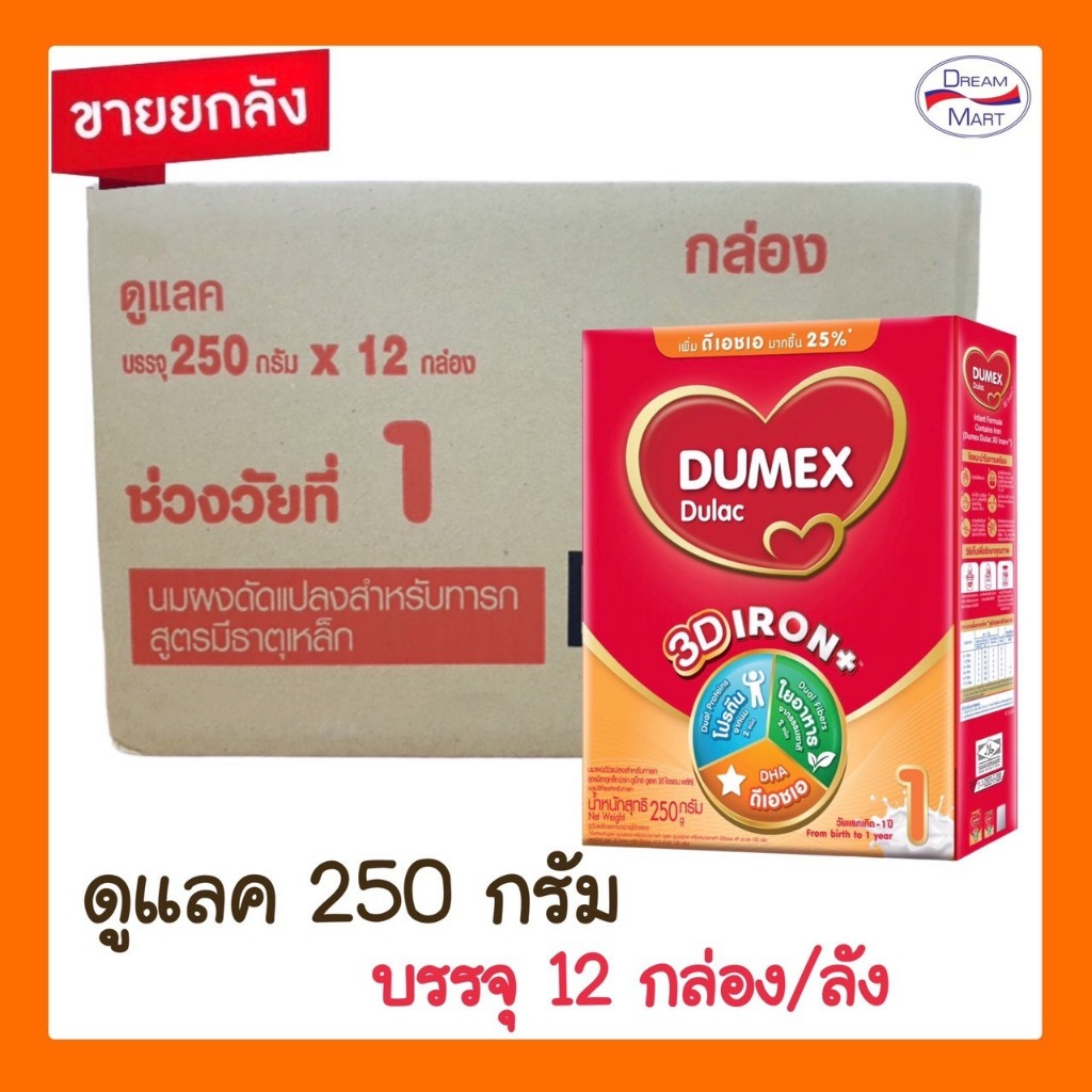 [นมผง] Dumex Dulac ดูเม็กซ์ดูแลค สูตร1 ขนาด 250 กรัม ขายยกลัง (12 กล่อง/ลัง) (Ex