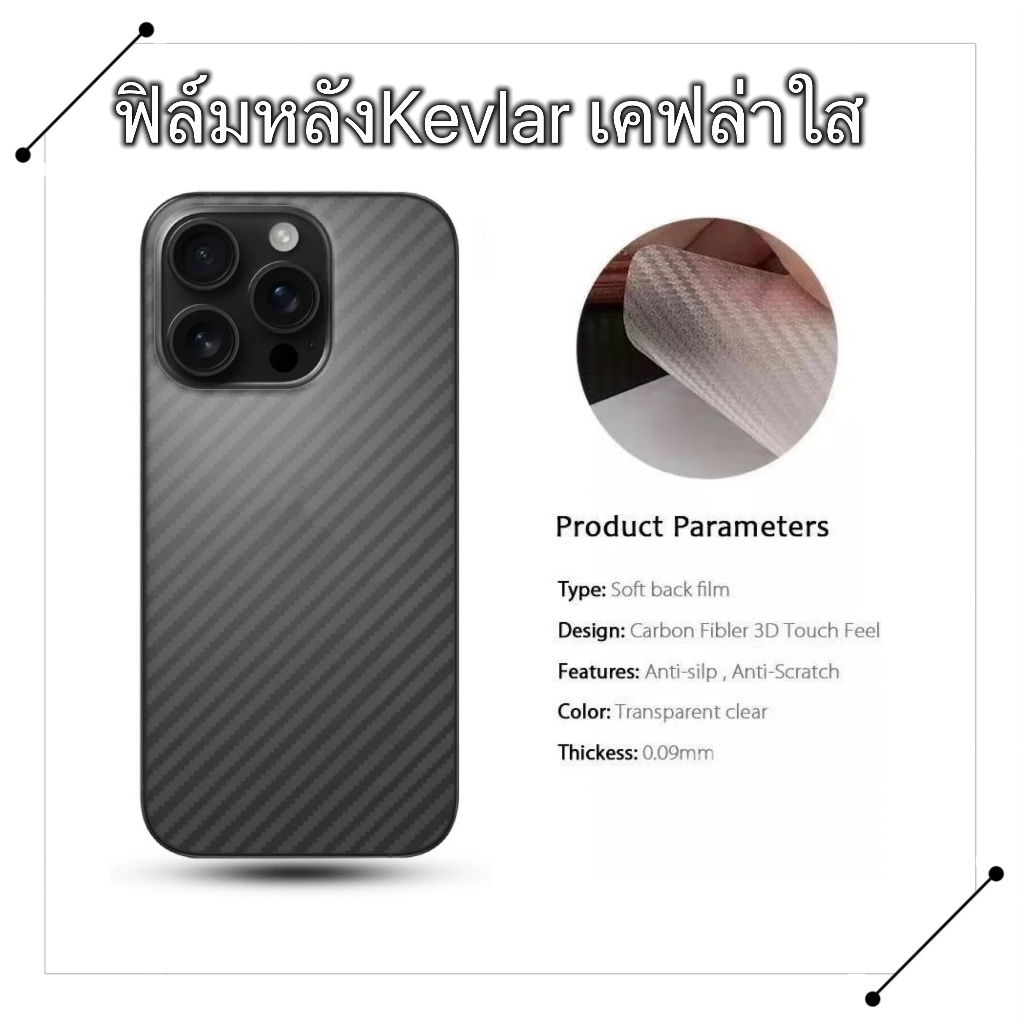 ฟิล์มหลัง Kevlar คาร์บอน For iphone16 iphone16pro iphone16plus iphone16promax เคฟล่า carbon