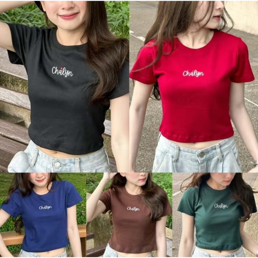 CHALYN รุ่น Lunar (ลูน่า) LM22 เสื้อยืดครอป Baby Tee ผู้หญิง พอดีตัว ปัก Chalyn ใส่ได้หลายลุค ใส่ได้ทุกวัน โทนสีเข้มแมต