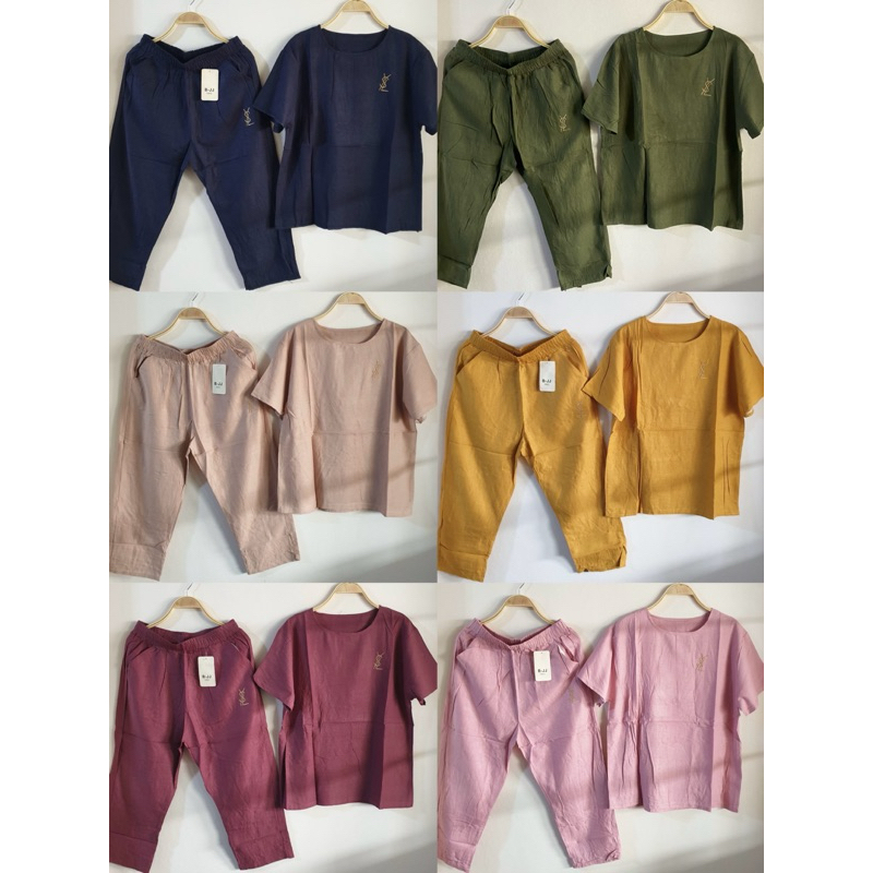 ชุดเช็ทผ้าฝ้ายผสมลินิน รอบอก 42 นิ้ว ขา 7 ส่วน