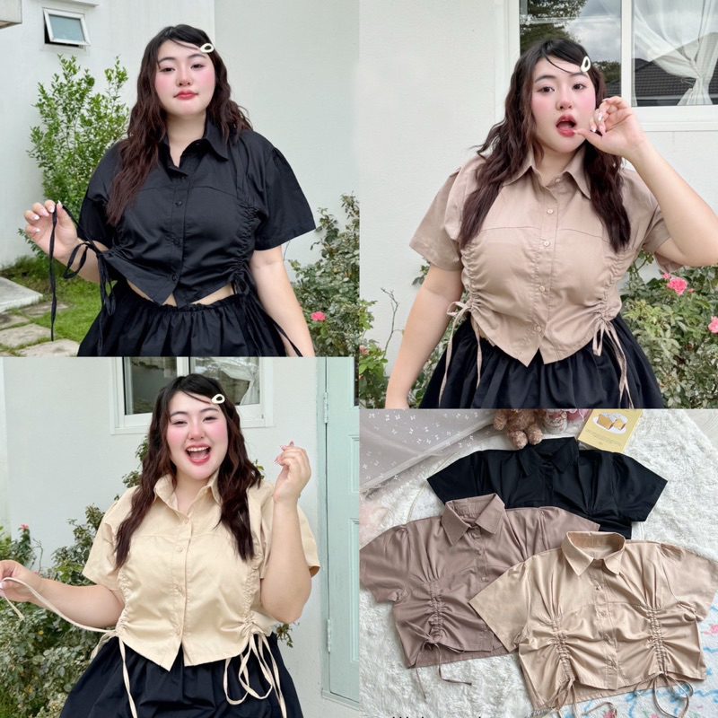 เสื้อเชิัตคอปก รูดหน้า เสื้อเชิ้ตสาวอวบ อก38-50นิ้ว plussize