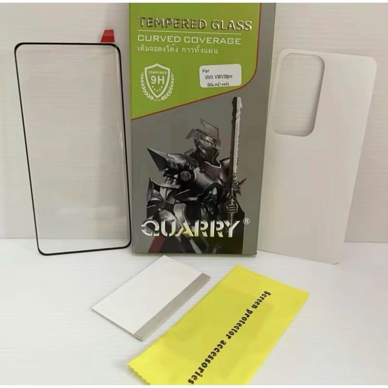 ฟิล์มกระจกกาวเต็มจอQuarry รุ่น ViVO V30E/V30(5G)/V30Pro(5G)/V40(5G)/V40Pro(5G) กระจก+ฟิล์มหลังลายเคฟล่า