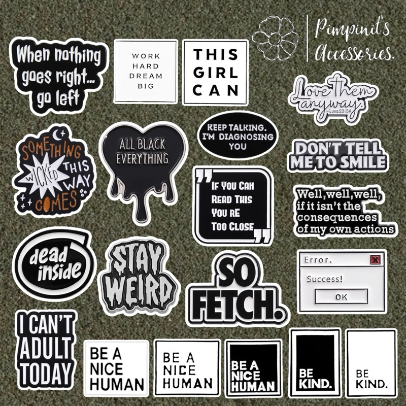 ʕ •ᴥ•ʔ พร้อมส่ง : เข็มกลัดเซ็ทข้อความ “BE KIND” และ “BE A NICE HUMAN” | “BE KIND & A NICE HUMAN” Enamel Brooch Pin.