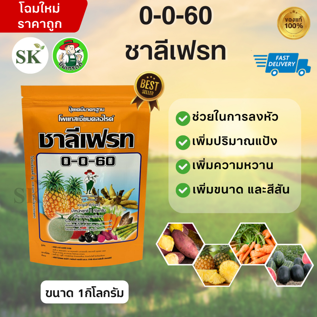 0-0-60 ปุ๋ยเกล็ดชาลีเฟรท ช่วยในการลงหัว เพิ่มปริมาณแป้ง เพิ่มความหวาน เพิ่มขนาด และสีสัน ขนาด 1กิโลกรัม