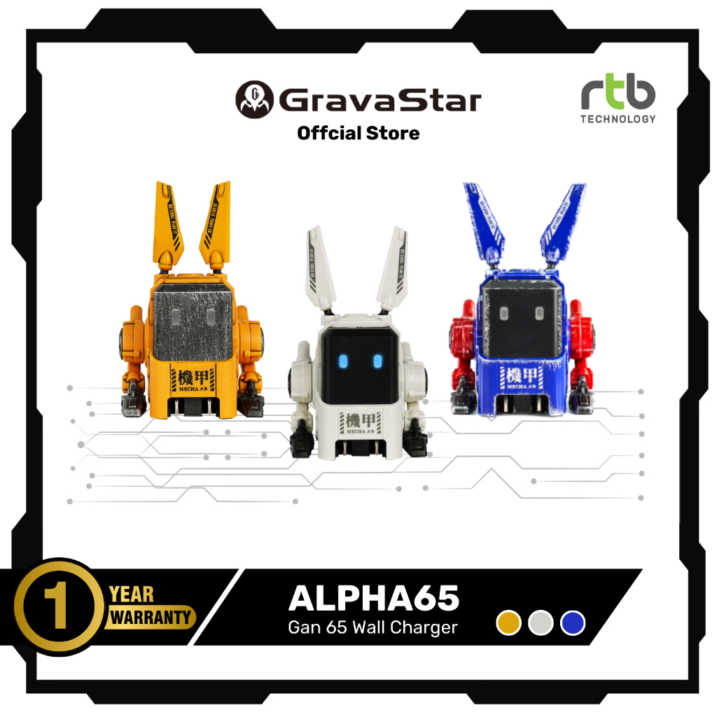 (ประกันศูนย์ไทย1ปี) GravaStar Alpha65 Fast Charger (GaN 65W) หัวชาร์จ 2C 1A 65W