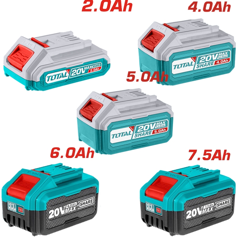 TOTAL แบตเตอรี่ ลิเธียมไอออน 20V 2.0Ah TFBLI20011 / 4.0Ah TFBLI20021 / 6.0Ah TFBLI2060 / 7.5Ah TFBLI2075