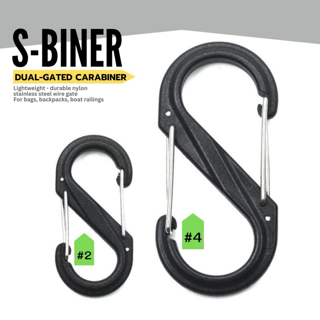 S-Biner Double Gated Plastic Carabiner ขนาดเบอร์ #2 และ #4 สีดำ