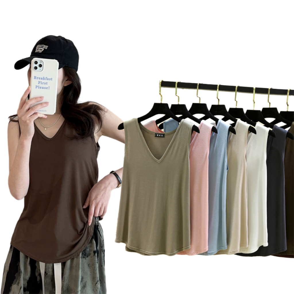 2418 เสื้อกล้ามหญิง คอวี ไซส์ใหญ่ บางเฉียบหลวมๆ Modal Plus Size V-neck Tank
