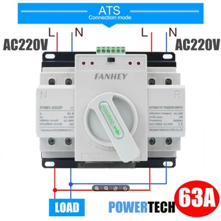 ATS Automatic Dual Power Transfer Switch 2P 63A 125A สวิตซ์สลับแหล่งจ่ายไฟ อัตโนมัติ ระบบไฟฟ้าสำรอง FANHEY