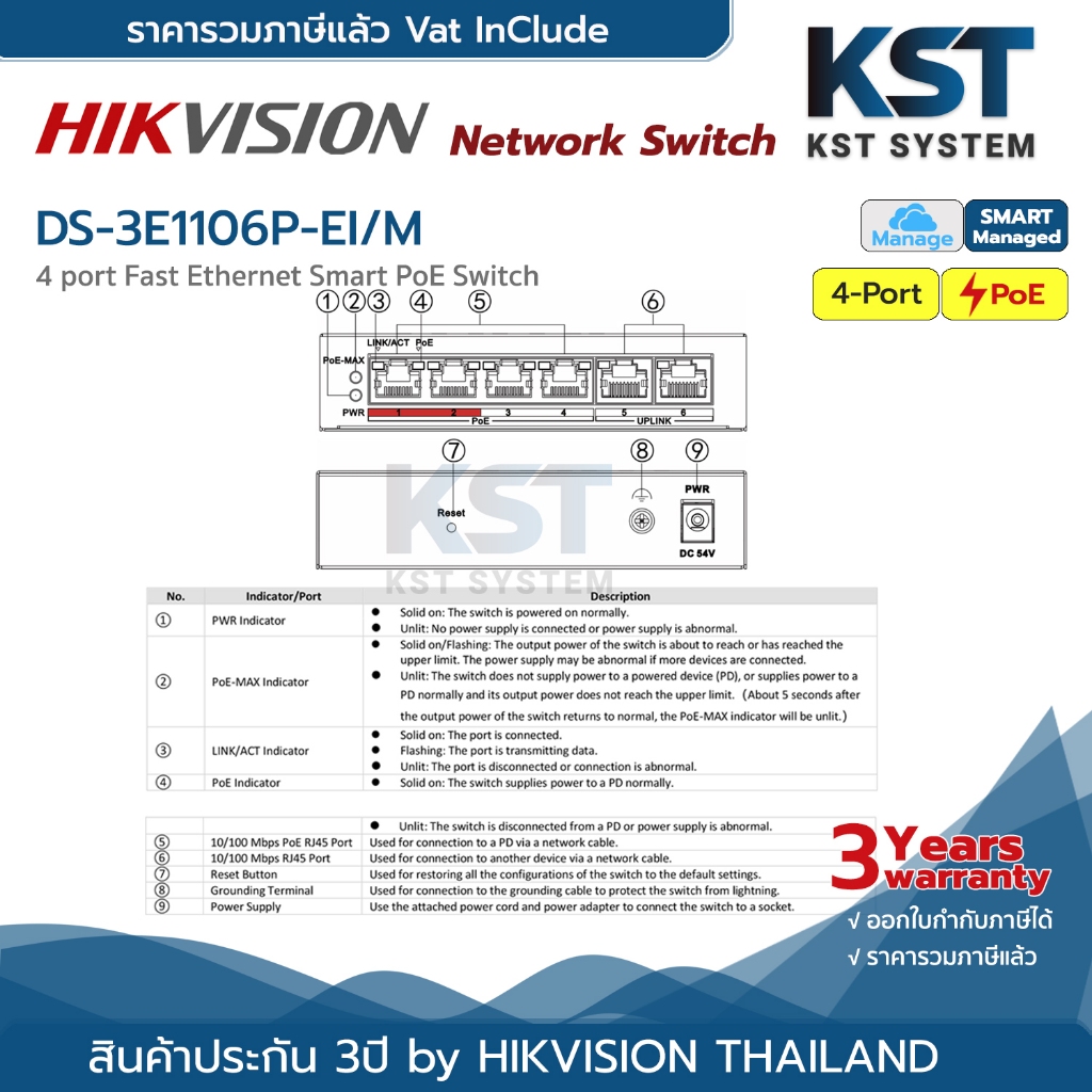 DS-3E1106P-EI/M Hikvision Smart Managed PoE Switch 4Ports