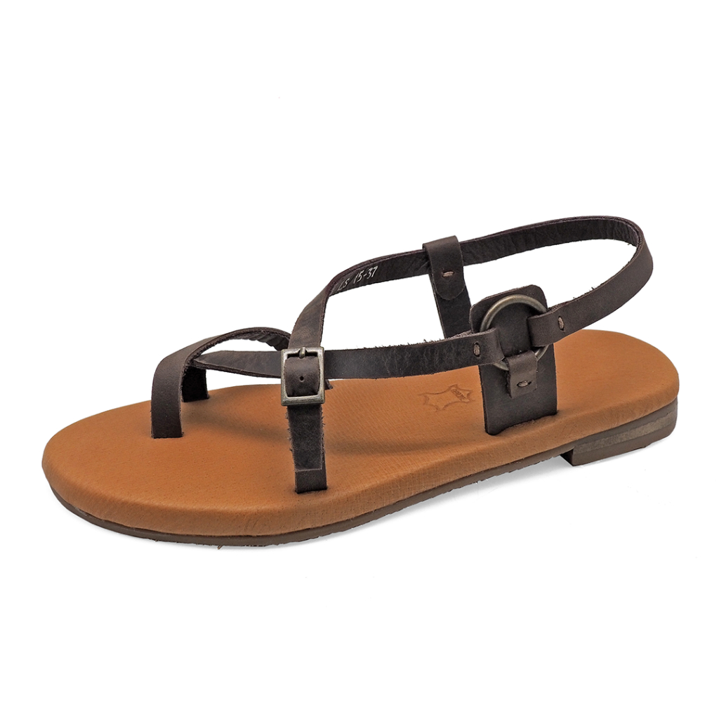 TAYWIN รองเท้าแตะแบบรัดส้นผู้หญิงหนังแท้ รุ่น LS-15 หนังนูบักออยล์ตาล