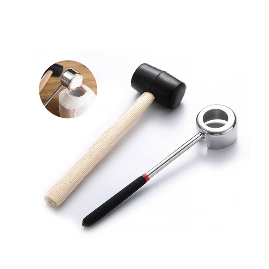 ที่เปิดมะพร้าว ที่เจาะมะพร้าว สแตนเลสพร้อมค้อนทุบ ค้อน ที่เปิดมะพร้าว อุปกรณ์ ผ่า Coconut Opener Sim