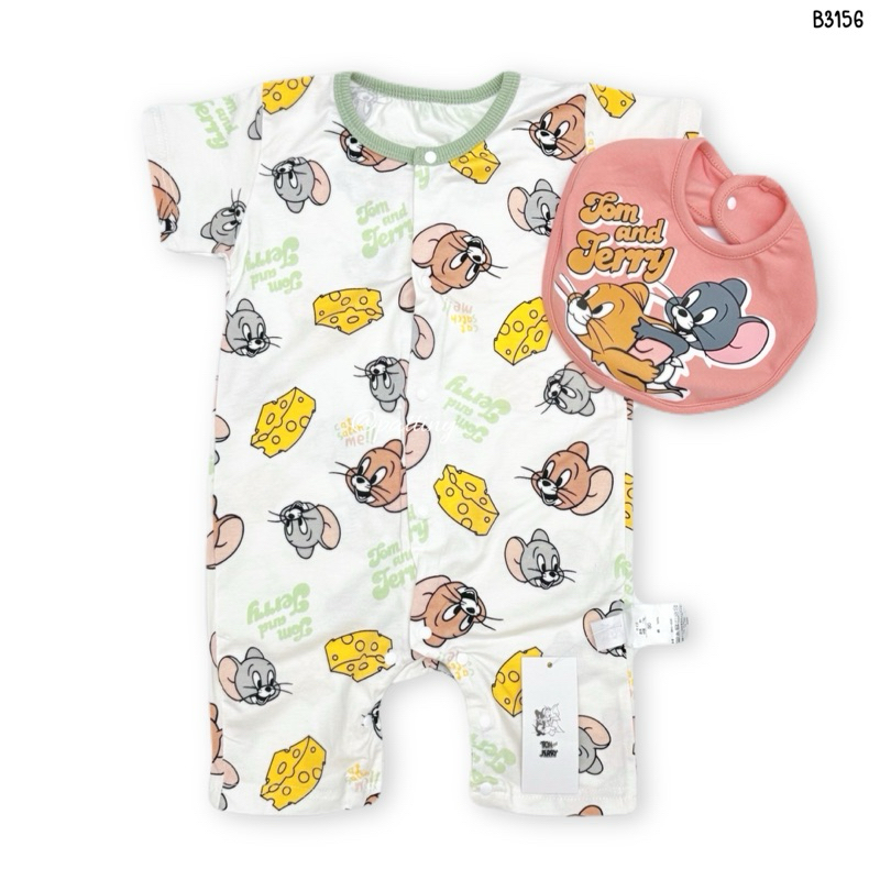 Tom&jerry รอมเปอร์มาพร้อมBib แบรนด์ญี่ปุ่น ขนาด70cm-100cm