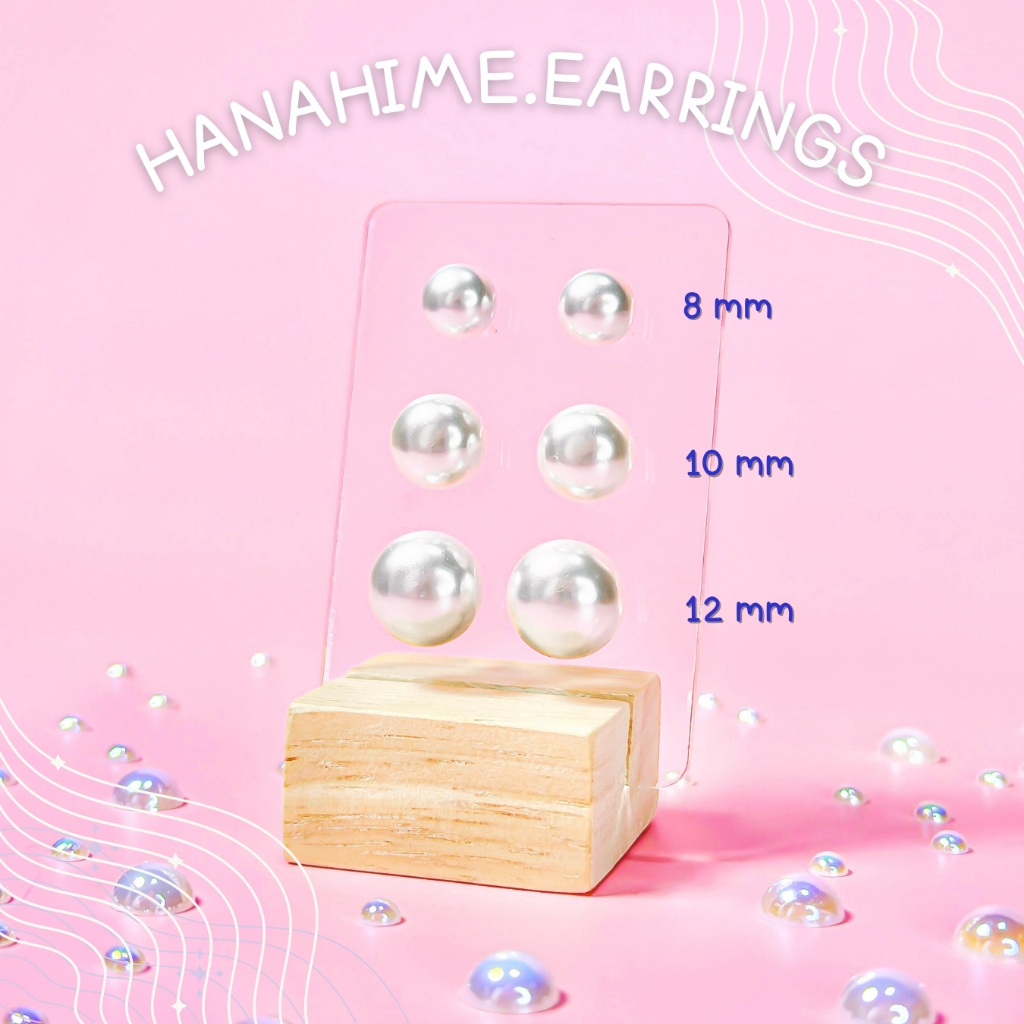 HanaHime.Earrings – Pearl สีขาวและครีม ต่างหูก้านพลาสติก 6-12 มม. แพ้ง่ายมากก็ใส่ได้