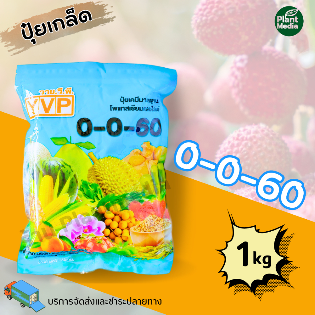 ปุ๋ย 0-0-60 โพแทสเซียมคลอไรด์ ปุ๋ยเกล็ด YVP บรรจุ 1 กิโลกรัม