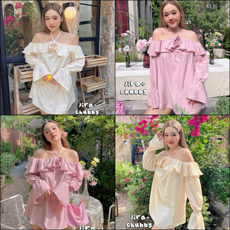 (Shopee video มีส่วนลด) พร้อมส่ง มินิเดรส เปิดไหล่ ใส่แล้ว น่ารักเลยค่ะออกเดต