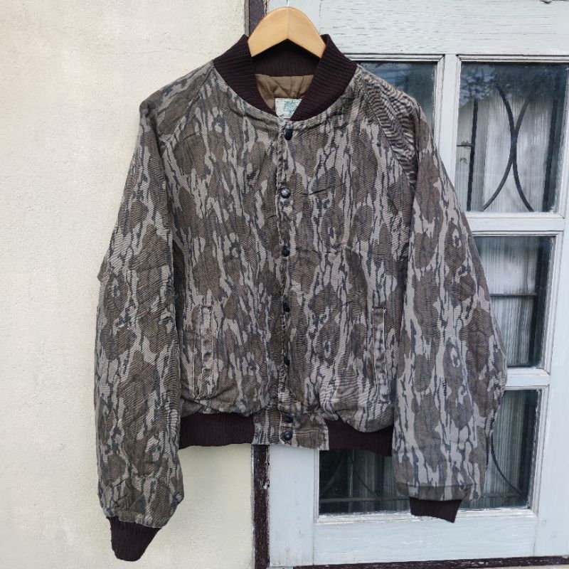 เสื้อแจ็คเก็ตวินเทจ Mossy Oak Bottomland Quilted Camouflage Bomber Jacket