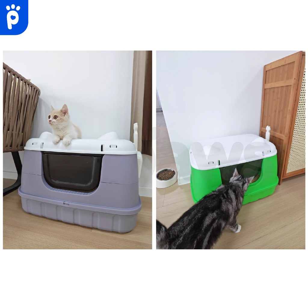 My Paws ห้องน้ำแมว กว้าง 61 ซม. ถอดออกเป็นกระบะทรายแมวได้ ทางเข้ากว้าง กลับตัวด้านในได้ เปิดฝาตักได้สะดวก