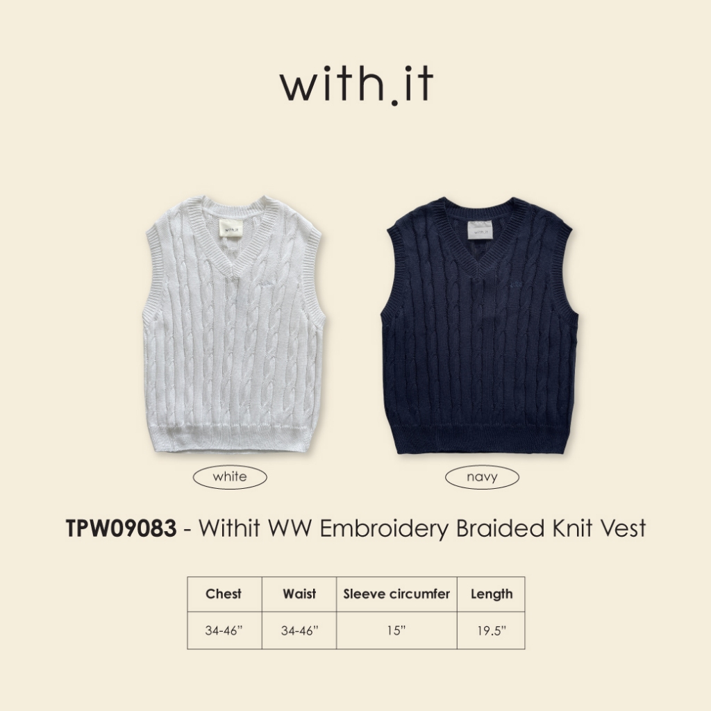 ลด 75.- พิมพ์ WTSD12 with.ti.store-TPW09083 เสื้อกั๊กไหมพรมทอลายเปียปักดับบลิวดับบลิววิทอิท