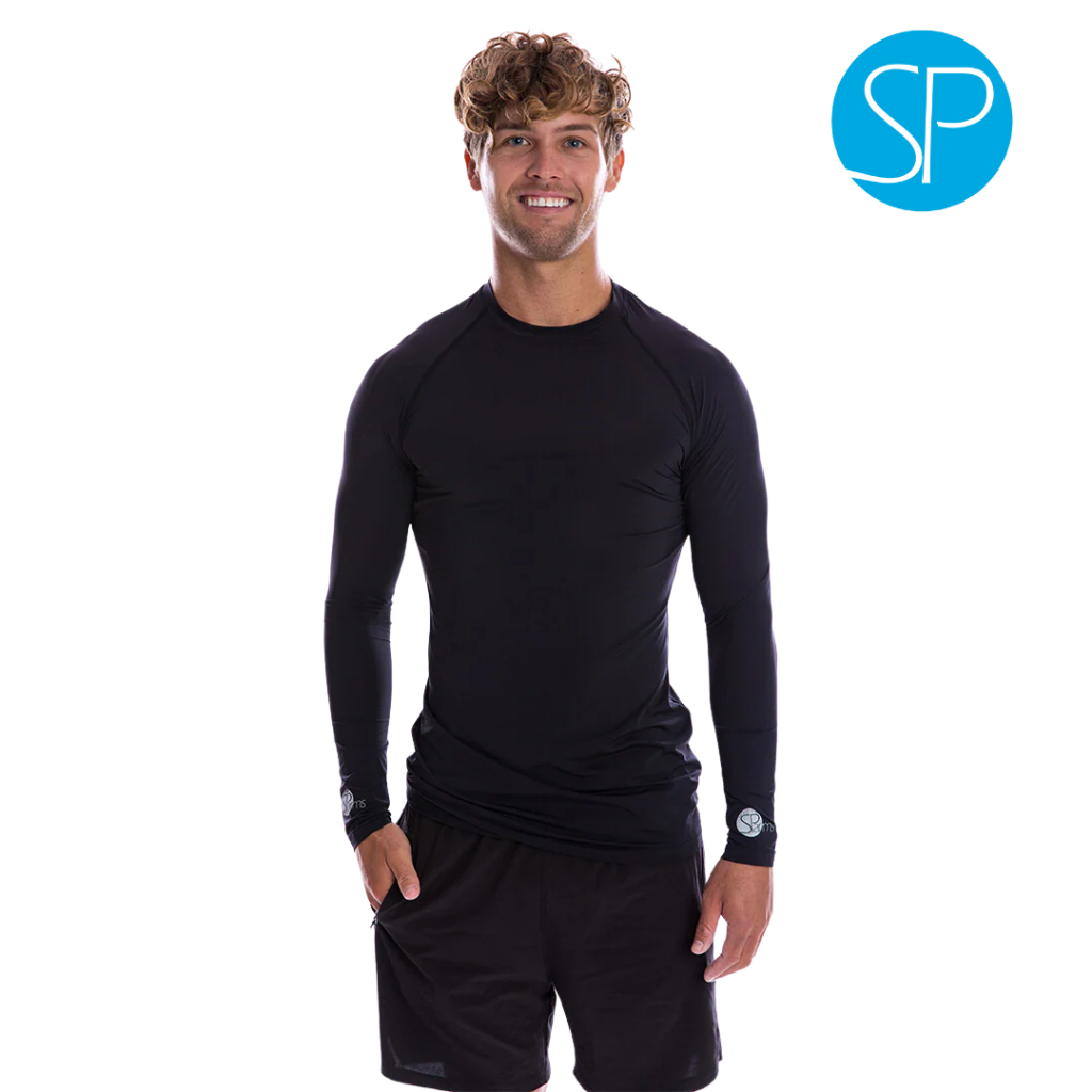 SParms เสื้อรัดรูปกันแดดแขนยาวคอกลม กันรังสี UV 99.8% สำหรับผู้ชาย - สีดำ — صورة 3