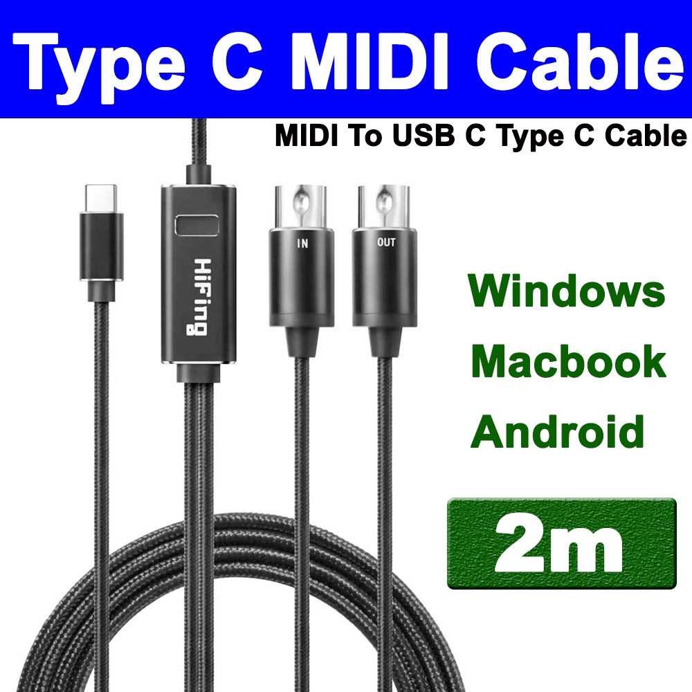 สาย MIDI To USB C Type C Cable Converter With Indicator Light For Windows Macbook IOS Andoird Tabler Guitar Electronic.