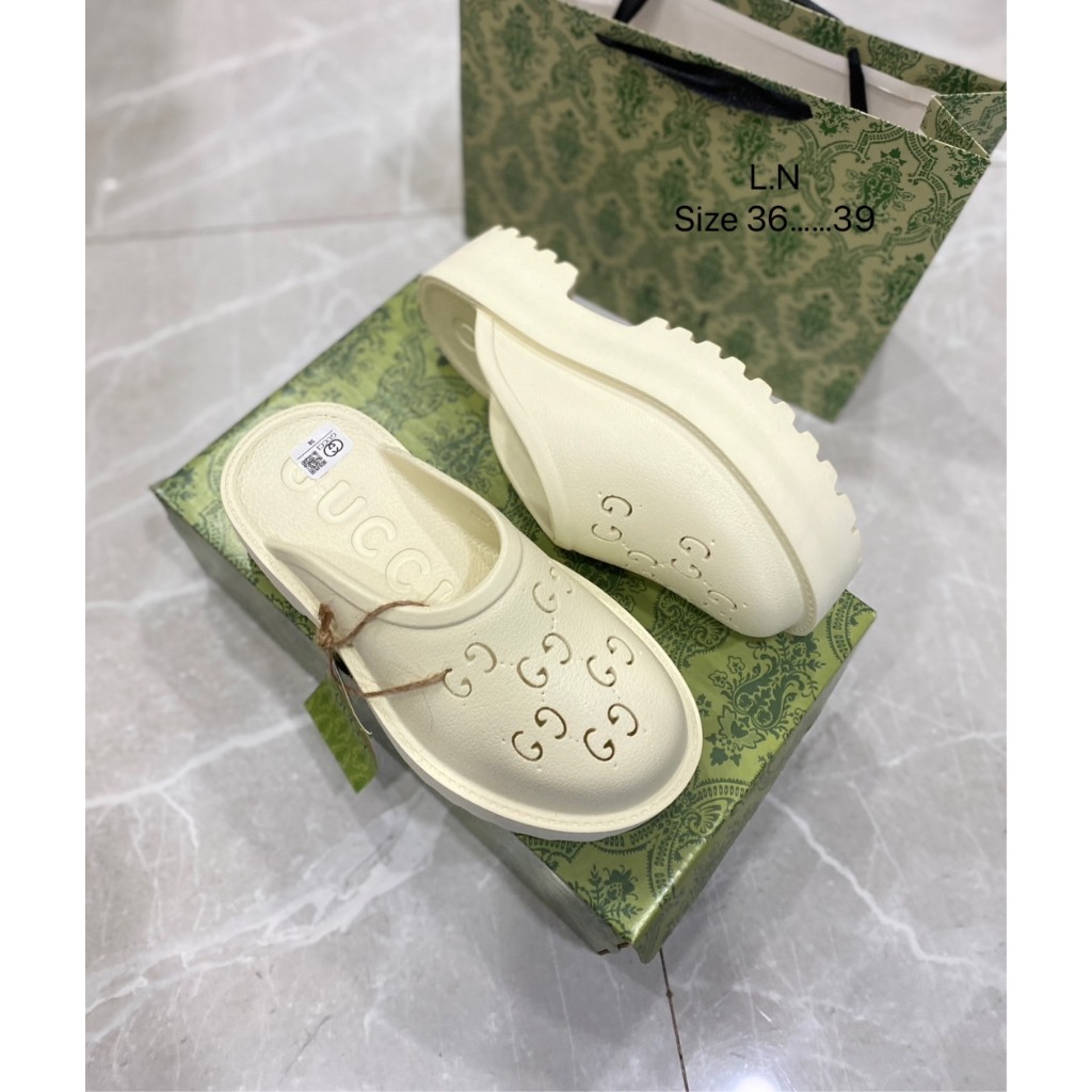 🌈จัดโปรลด50🌟G-U-C-C-I Mules รองเท้าแตะผู้หญิง เสริมส้น5CM นุ่มใส่สบาย 📸