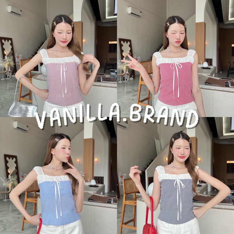 เสื้อกล้าม แต่งผ้าทูโทน โบว์ผูกอก -kn / VB0328