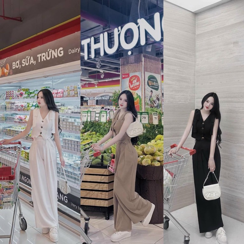 พร้อมส่งจากไทย • ชุดเซ็ตขายาว ชุดขายาวชุดทำงาน เสื้อครอปแขนกุด กางเกงขายาวทรงสวย